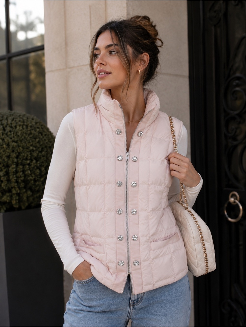 CIAO MILANO CELIA PINK BLUSH PUFFER VEST Down Feather Nylon medium hood water